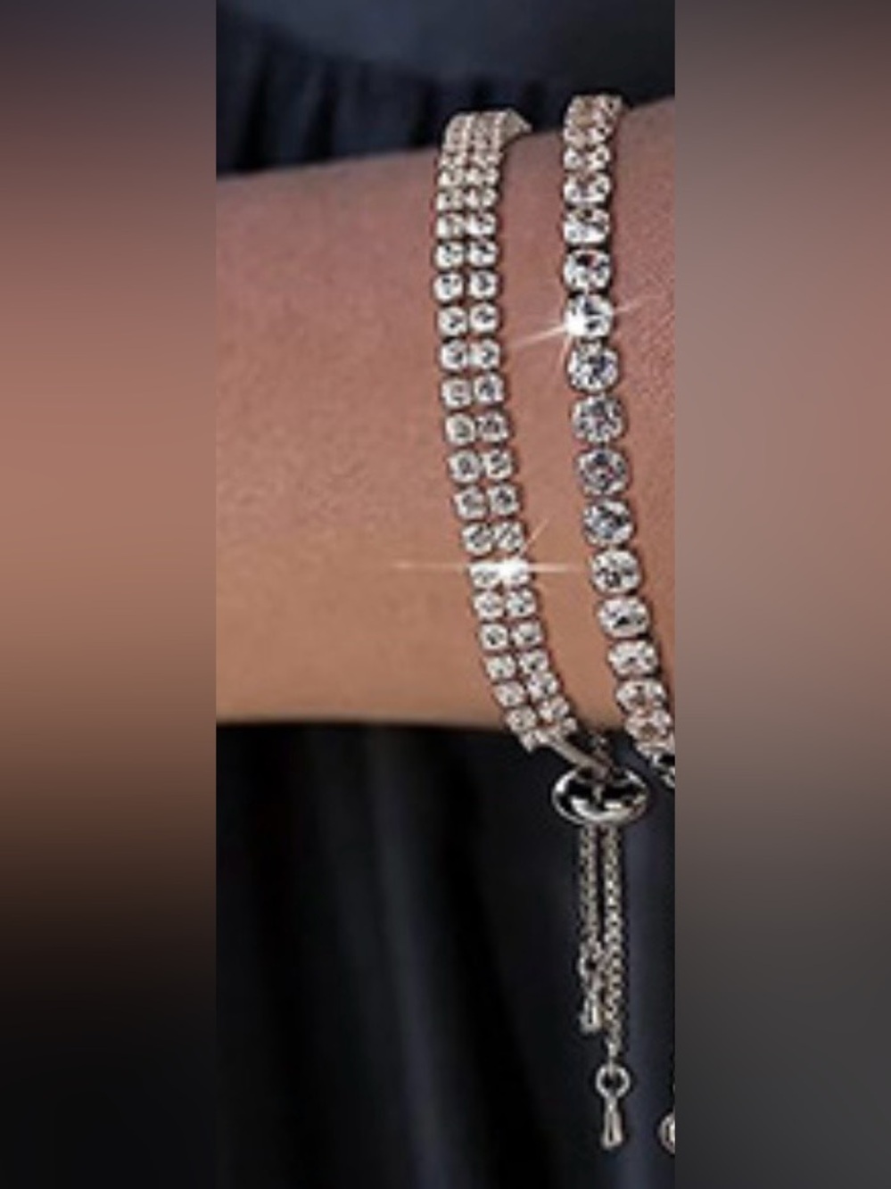 Silver 3MM CZ Double Band Tennis Bracelet Adjustable Size Slider Closure
